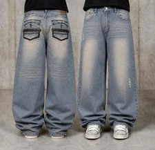 Blue Gear Jeans Mens 38x32 Blue Baggy Wide Leg Denim Streetwear Y2K Pants Casual