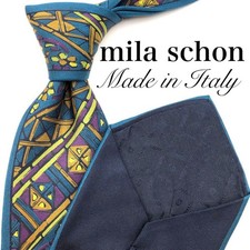 Mila Schon Tie Navy Blue Woven Pattern Striped Suit Office Business Neck Tie