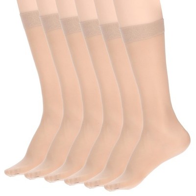 Nogeqi 6 Pairs Nude Stocking Socks Women Tight Sheer Knee High One Size, 