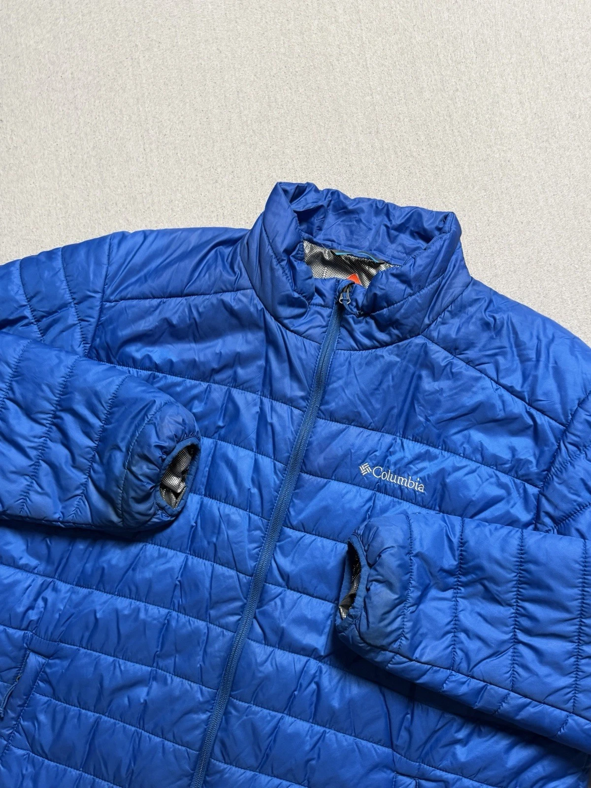 Columbia Jacket Mens 2XL Blue Omni-Heat Puffer Insulated Full Zip Lightweight