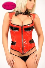 Red/Black Boned Vinyl PVC Corset with detachable Over-Shoulder Collar