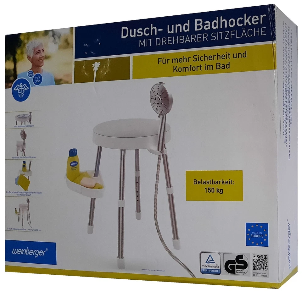 Weinberger Dusch- und Badhocker rutschfest Badstuhl Duschstuhl bis 150kg