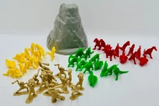 Tim Mee Dinosaurs + Cavemen Volcano Vintage Colorful Toys 47 Pc
