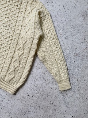 British Wool Sweater Cable Knit Sweater Beige Size M - Picture 19 of 20