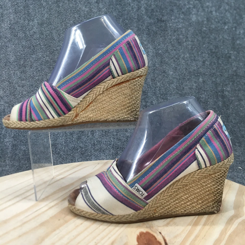 Toms Sandals Womens 7 Wegde Espadrilles Multicolor Peep Toe Calypso Striped - Image 2 of 4
