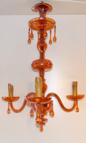Große Muranoglas Deckenlampe, Glaslüster, Orange, Metallbedampft, Höhe 81,0 cm