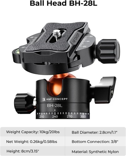 K&F Concept 64" Aluminum Travel Camera Tripod w/ Phone Holder Ball Head for DSLR - Picture 5 of 7
