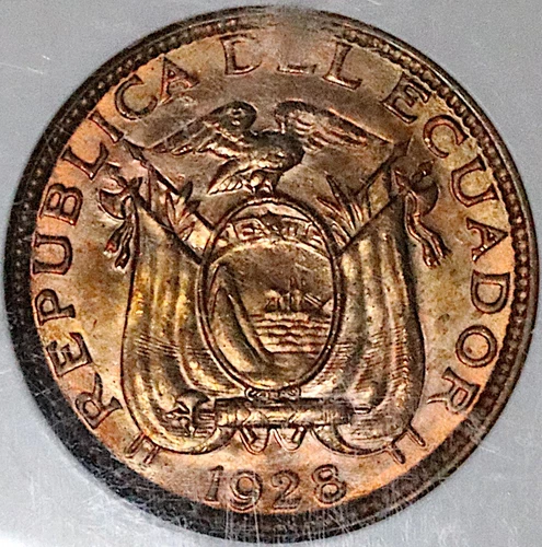 1928 NGC MS 65 RB Ecuador 1 Centavo GEM Mint State BU Coin (23102901C)