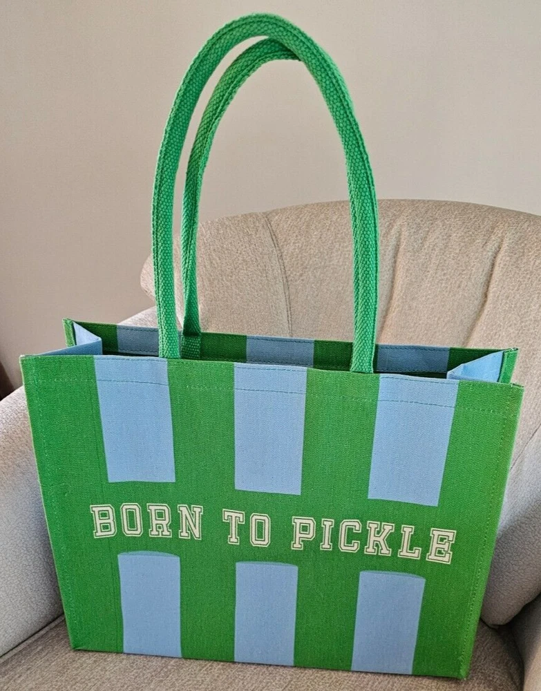 Pickleball, Born To Pickle Canvas Tote Style Gear Bag W/ Straps 18"W x 14"T 6"D