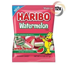 12x Bags Haribo Watermelon Flavor Gummi Candy Soft & Sweet | Share Size - 4.1oz