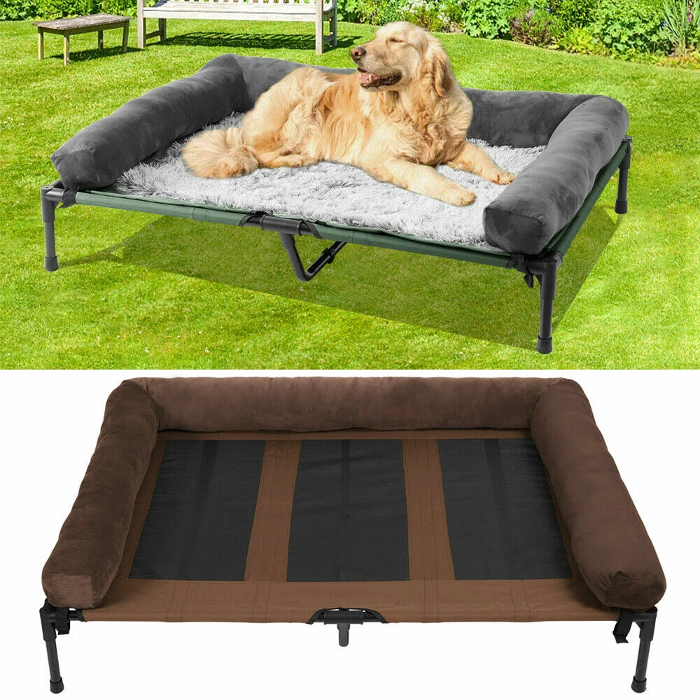 Indoor Outdoor Dog Bed Elevated Raised Pet Cot w Removable Pillows &Metal Frame