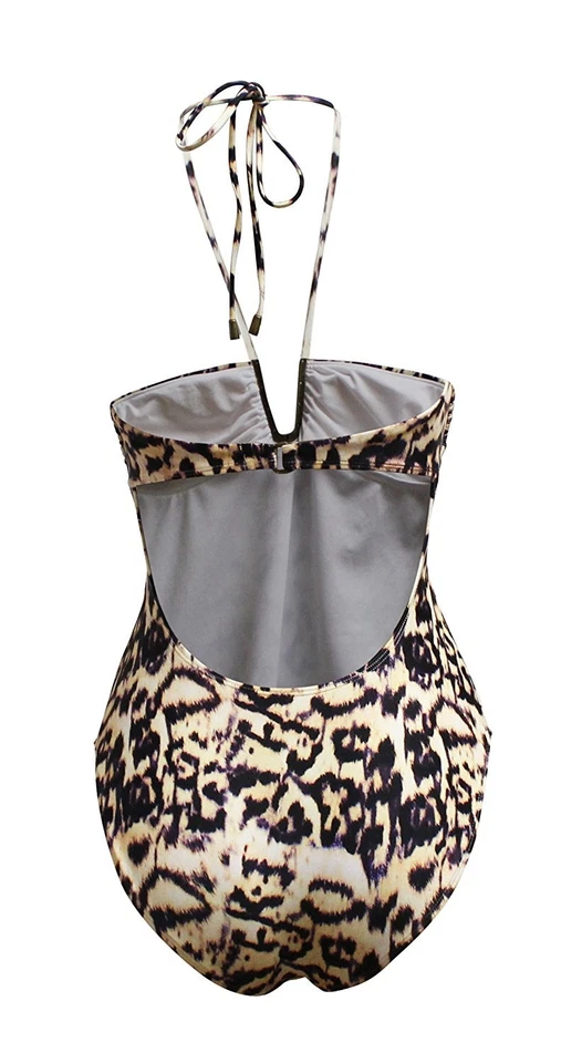 Traje de baño de una pieza con halter de herrajes de leopardo marrón Rachel Roy para mujer, XS 9540-2 Foto 3 de 3