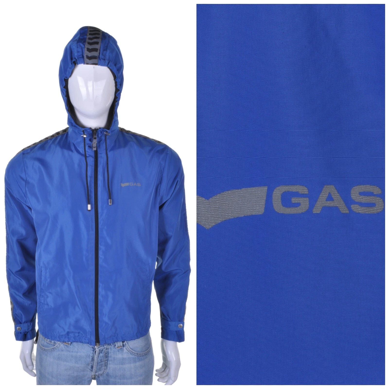 GAS Vintage 90s Hooded Waterproof Raincoat Jacket Kagool Coat Blue Y2K