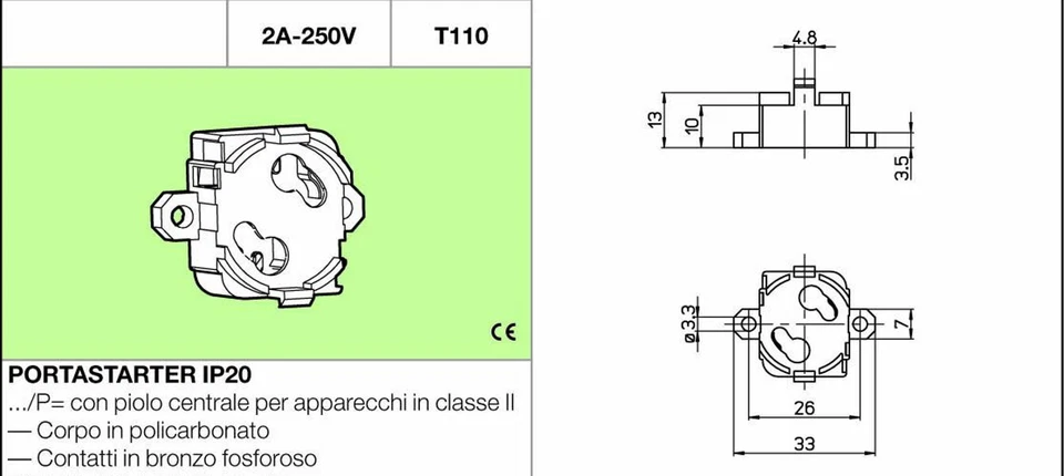 Portastarter Porta starter per lampade fluorescenti supporto starter neon - Immagine 2 di 2