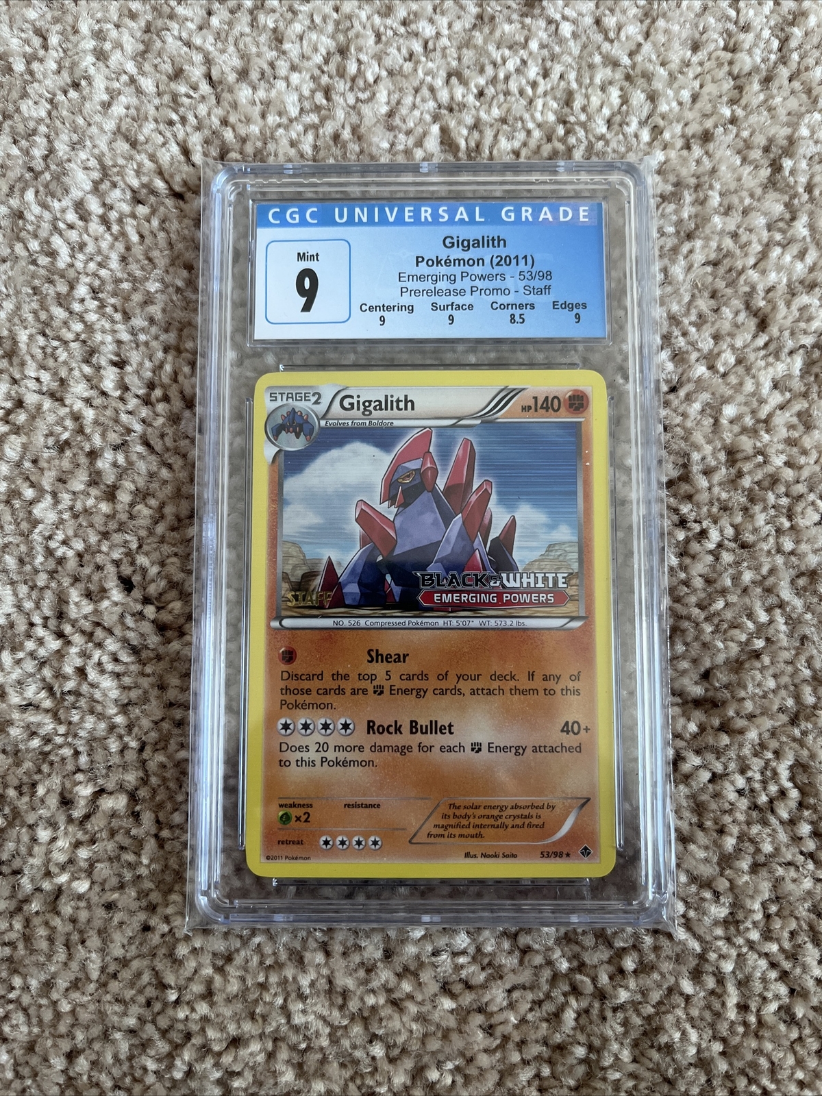 CGC 9 Gigalith 53/98 Black White Emerging Power Prerelease STAFF PROMO Pokemon