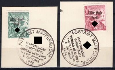 Sudetenland 1938 - Maffersdorf, Nr. 127-128 Briefstücke, Sonderstempel, Attest - Bild 1 von 2