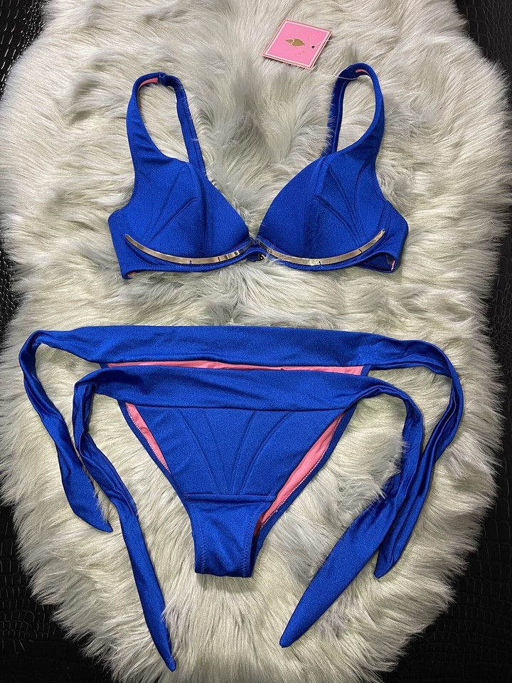 Lily And Rose Swim Designer Bikini Royal Blue Size Large Handmade With
