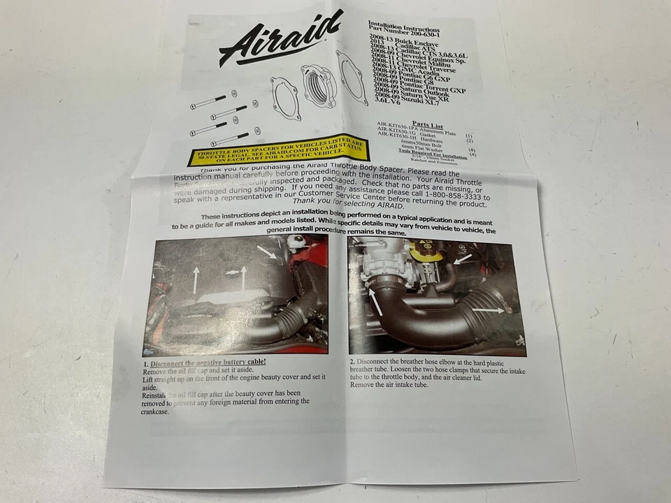 Espaciador de cuerpo de acelerador Airaid 200-630-1 para 2008-2011 Malibu, 08-13 Buick Enclave Foto 4 de 4