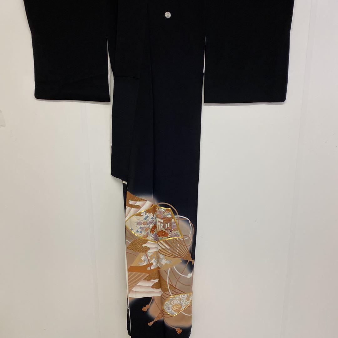 JAPANESE KIMONO KUROTOMESODE 157.5cm 5 ft 2 in PURE SILK