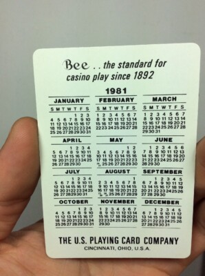 1981 BEE PLAYING CARD COMPANY ADVERTISING CALENDAR STANDARD FOR CASINO PLAY 1892