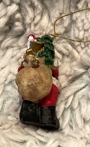 Vintage 1.5" Painted Resin Santa Claus with Toy Bag Christmas Ornament - Picture 2 of 3