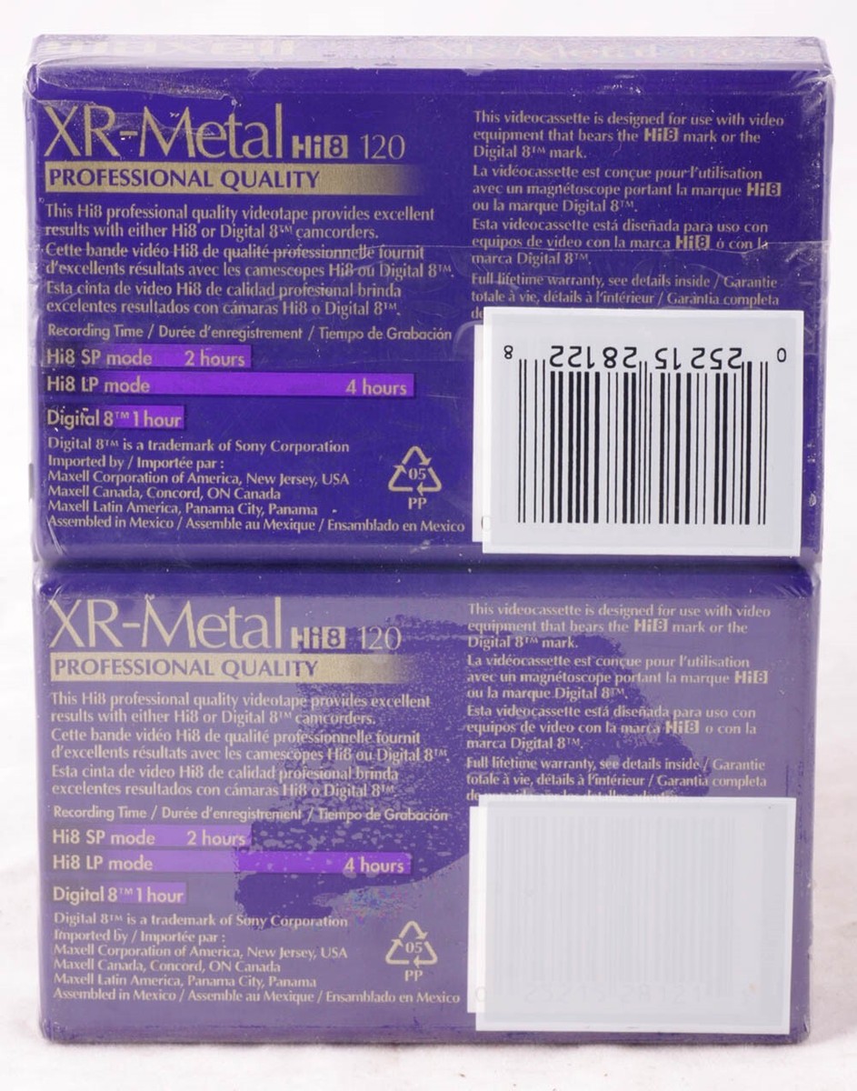 8-Pack Maxell XR-METAL 120 Hi8 Professional 60-Minute Tapes For 8mm Camcorders - High Quality For Archiving
