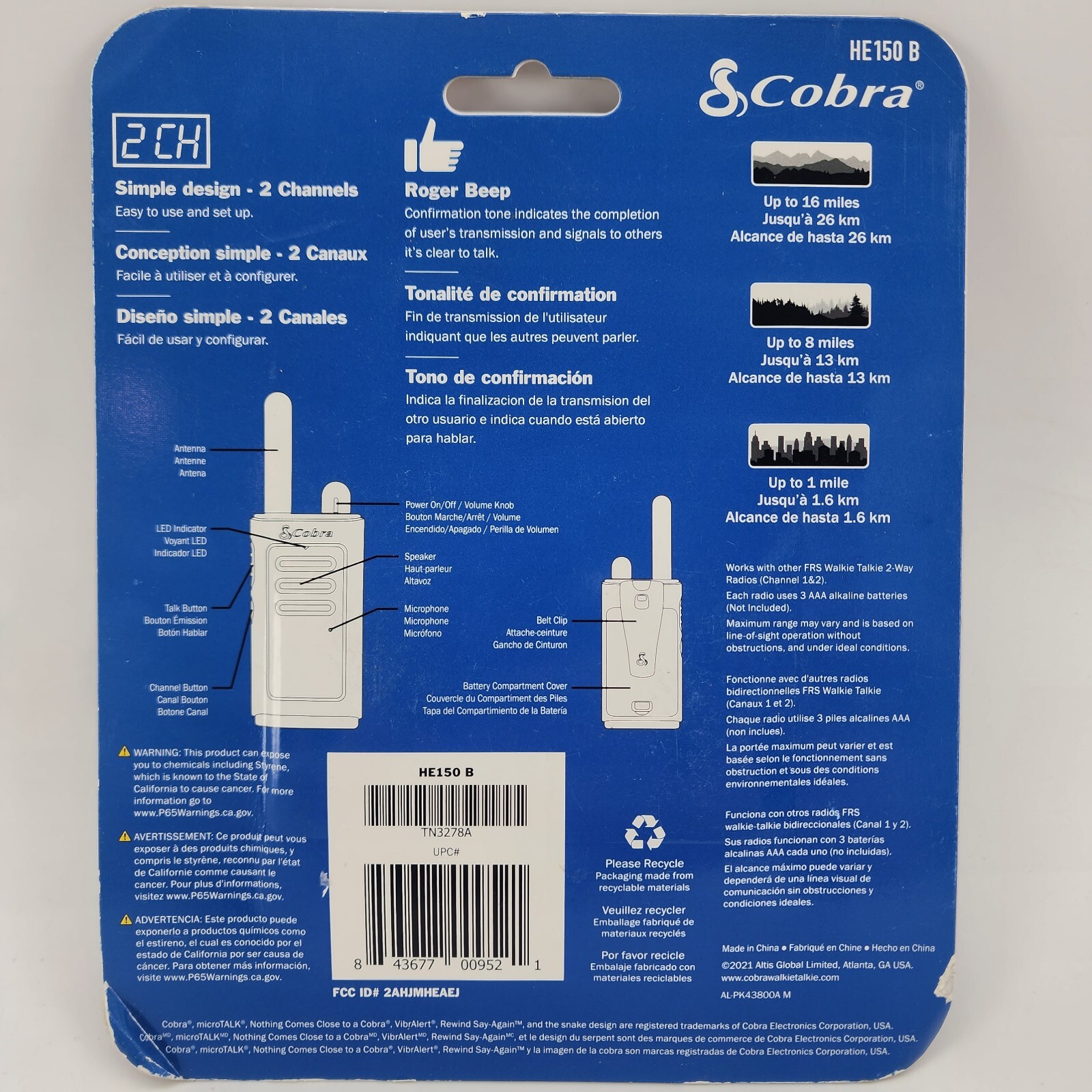 Cobra Walkie Talkies Hero Series Police 2 Ch. 16 Mile Range Blue Camo