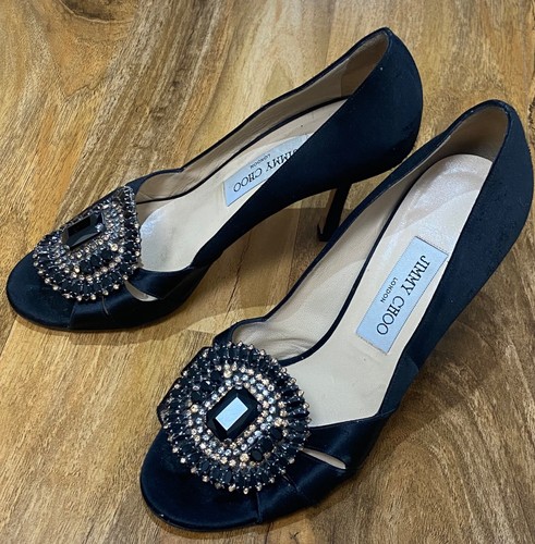 Jimmy Choo Shoes Size 4UK EUR37 Peep Toe Heels Swarovski Crystals Black - Foto 10 di 16
