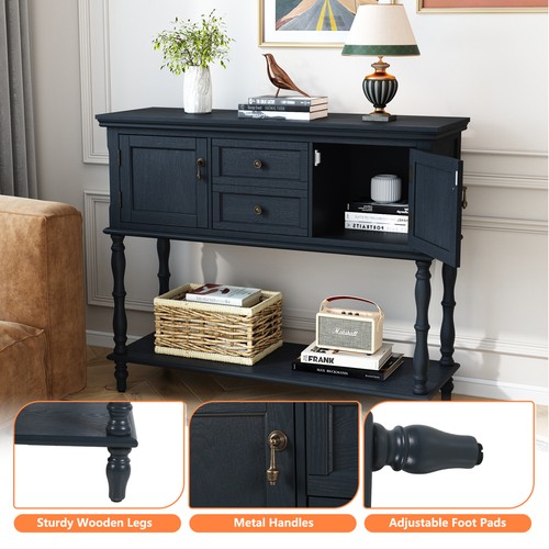 Retro Wood Console Table W/ 2 Drawers and Cabinets for Entryway Living Room - Picture 35 of 46