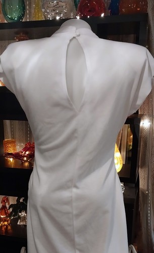 Vintage Avon Fem-Bot Futuristic women's dress mock neck cap sleeve White Sz M - Picture 6 of 8