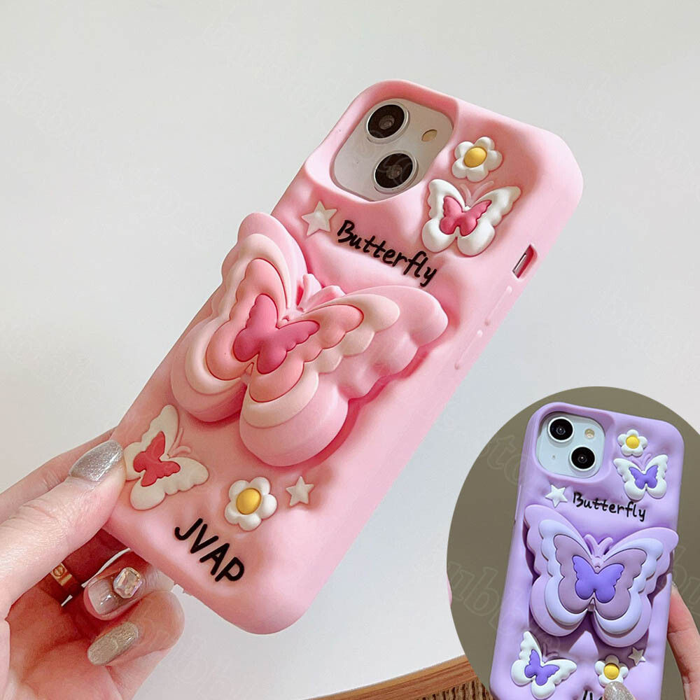 Cober For iPhone 15 14 Pro Max 12 13 11 Cover 3D butterfly Telefono Protección