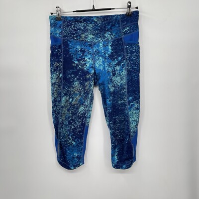 Athleta Small Be Free Knicker Leggings Women Blue Teal Mesh Pocket Running Capri
