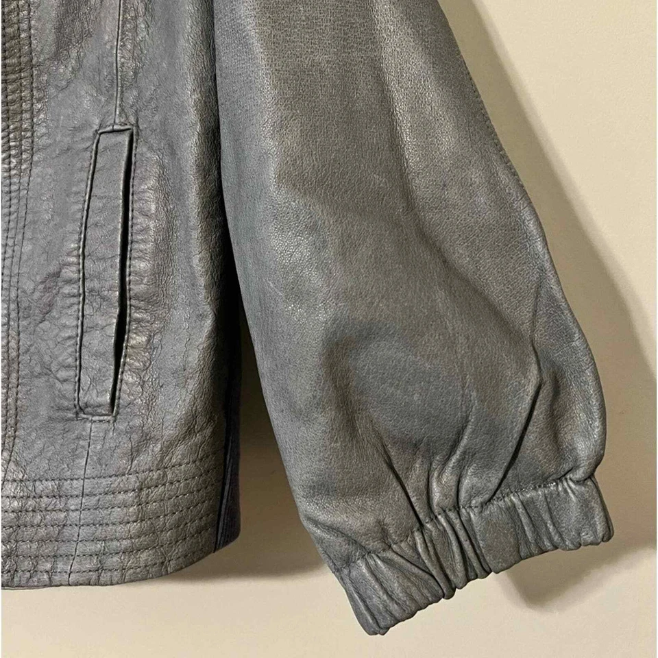 Hurley Avery Mujer Talla XS Gris Cuero Chaqueta Manga 3/4 Cremallera Completa Ver Defectos Foto 4 de 4