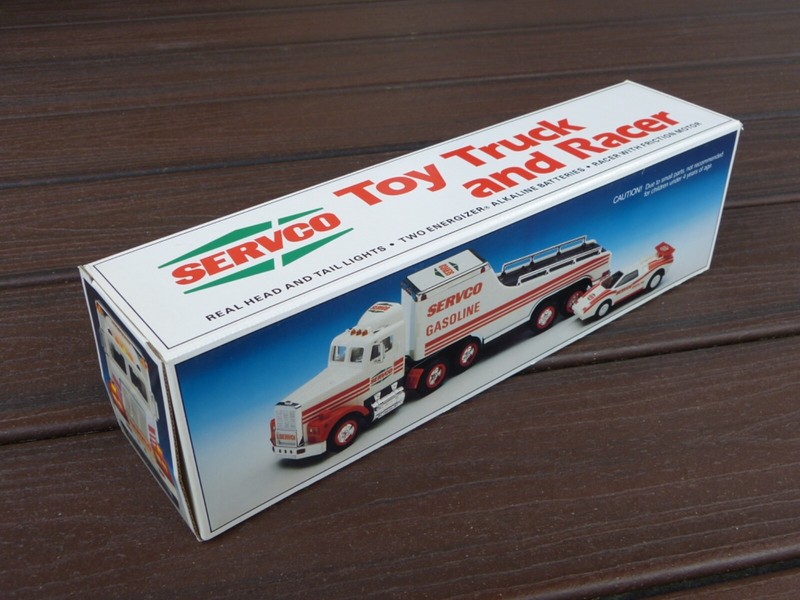 Rare Petroliana - New in Box - 1992 SERVCO Gasoline Toy Trailer Truck and Racer