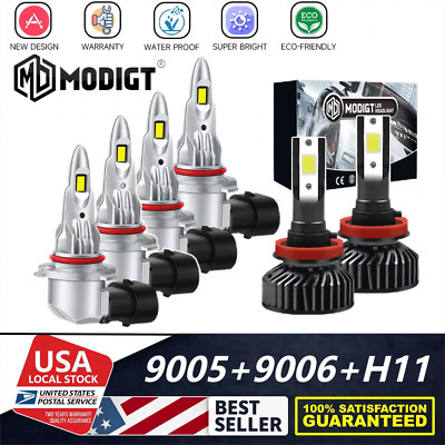 9005+9006+H11 6000K Combo 2-Side CSP LED Headlight Kits High/Low Bulbs CANBUS