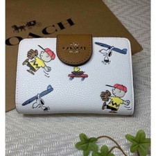 COACH Bifold Wallet PEANUTS Snoopy Zip Leather New