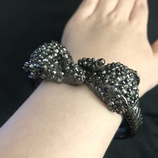 Black Rhinestone Elephant Clasp Bangle Bracelet