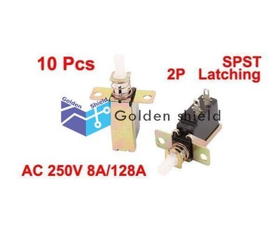 10Pcs SW-3 SPST 2P   Loaded Self Locking Mini PushButtonSwitch AC 250V 8 Kd *gi