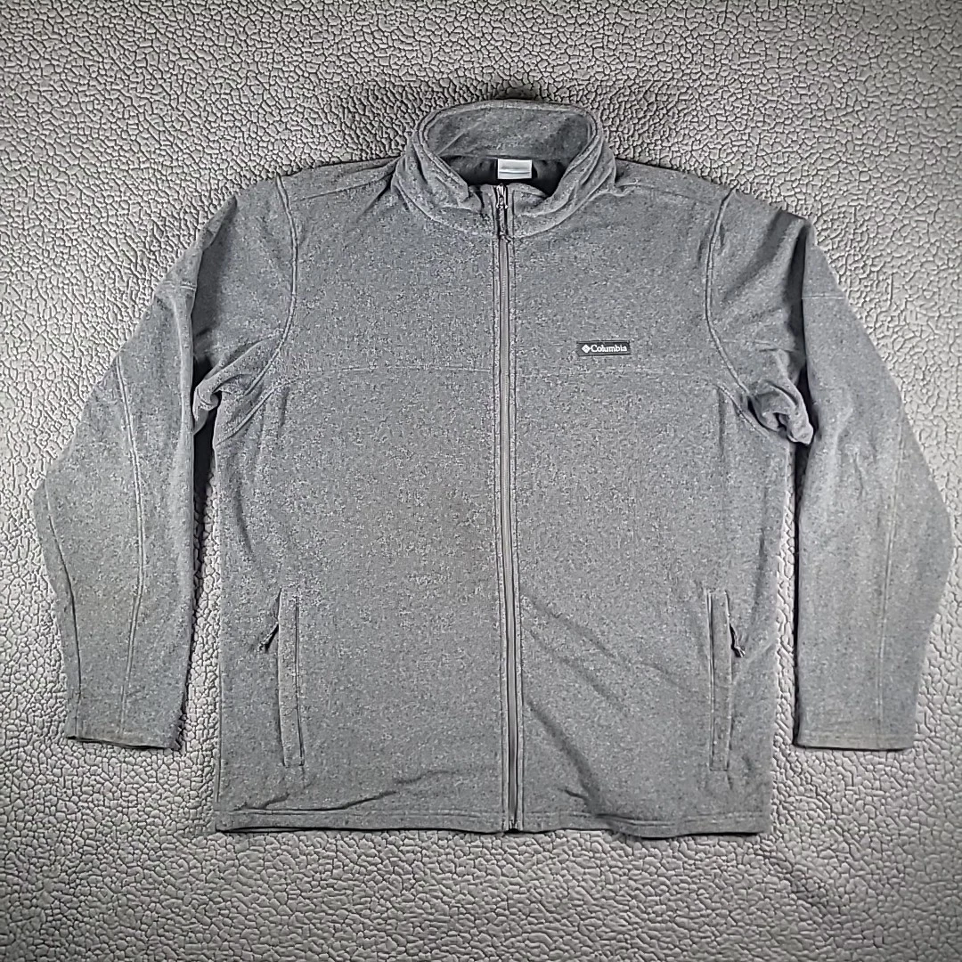 Columbia Jacket Mens 2XL Gray Full Zip Fleece Logo Camping Hiking Outdoor
