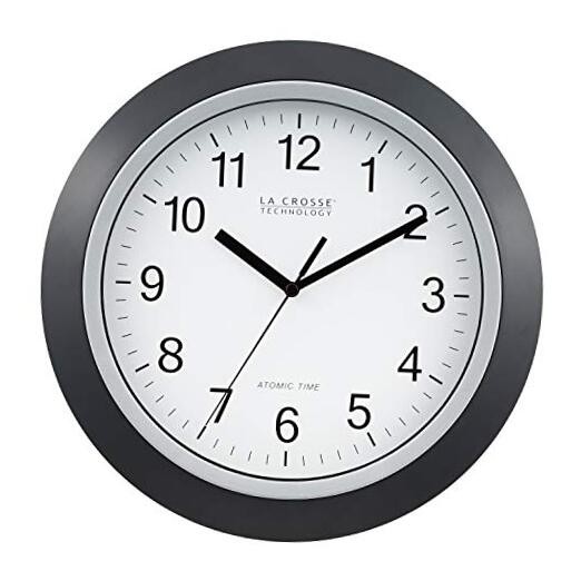 WT-3129B 12 Inch Atomic Analog Wall Clock, Black
