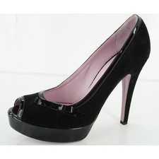 RED by Valentino Black Suede Platform Heels Bow Peep Toe Pumps Size 10 NEW $450