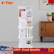 4-Tier Bookcase Storage Shelf Bookshelf Freestanding Display Rack 360° Rotating