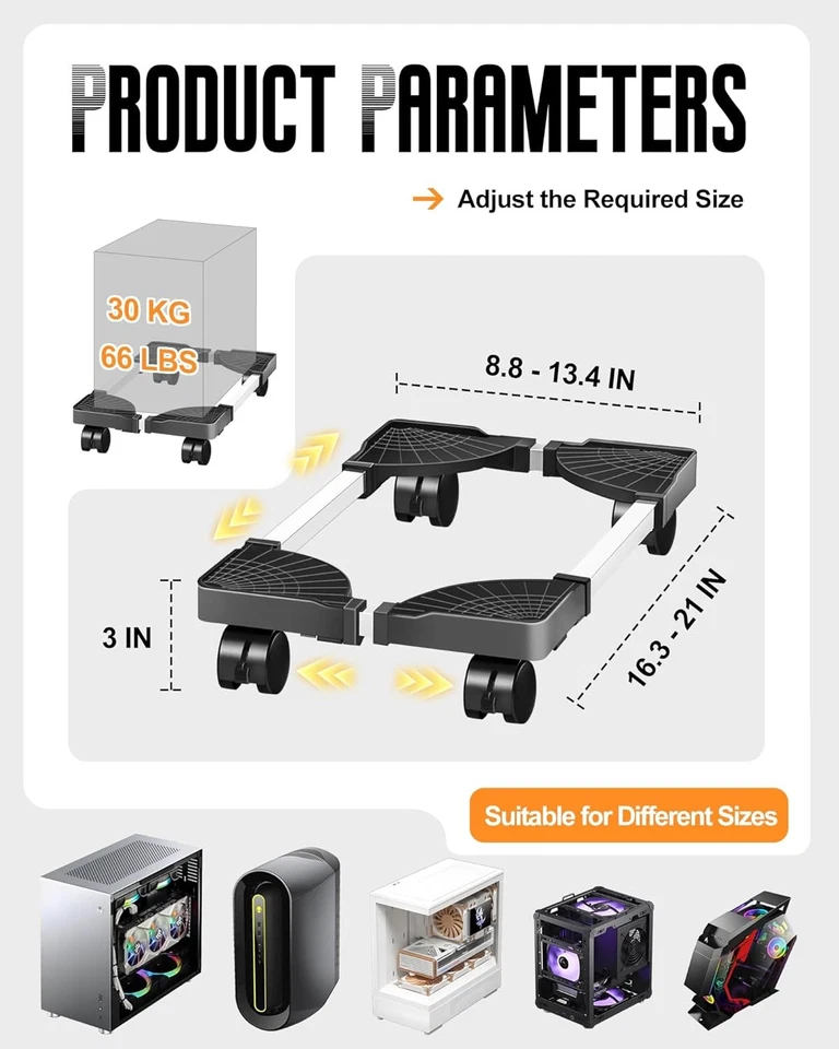 Adjustable Computer Tower Stand with Rolling Caster Wheels for PC - Image 3 of 3