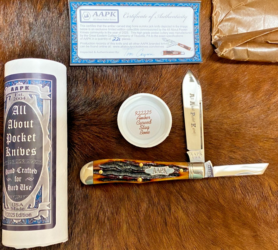 Great Eastern Cutlery GEC 92 AAPK Amber Carved Stag Eureka Jack