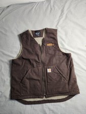 Carhartt Sherpa Lined Duck Canvas Vest Mens Size Large Dark Brown 104394 DKB NEW