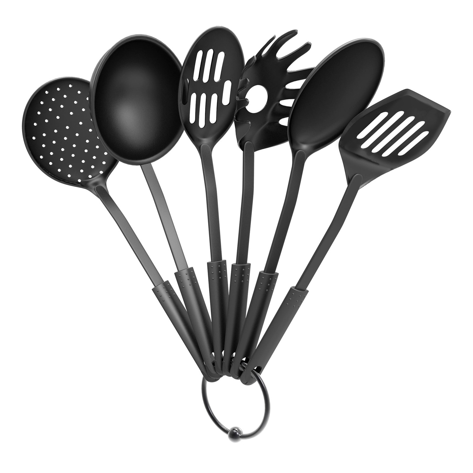 Plastic Kitchen Utensil Set – Nonstick-Safe Tools, Black