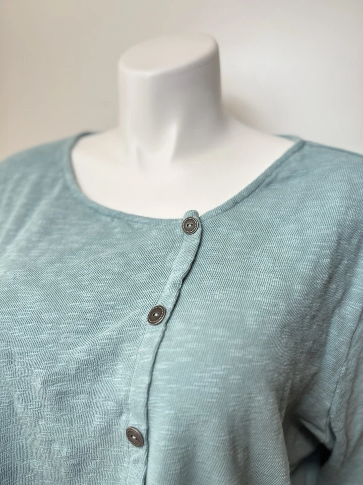 Camisa CHALET ET CECI Imitación Botón Frontal Manga 3/4 Mezcla Algodón Espuma de Mar Verde 2X Foto 2 de 4