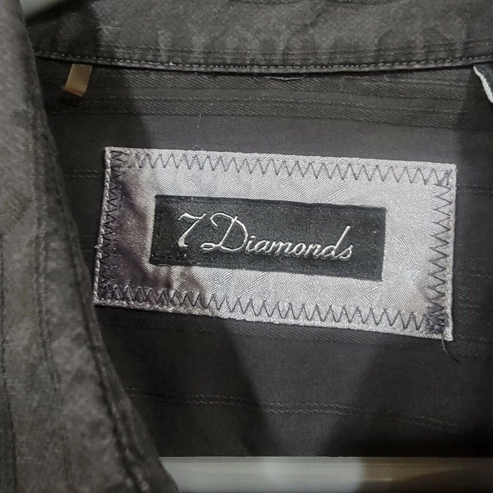 7 Diamonds Large Stripe Shirt Silver Roses Pearl Snap Buttons Rockabilly Western - Image 4 of 4