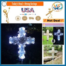 38 Inch White Cross Solar Garden Light Waterproof Floral Memorial Decoration
