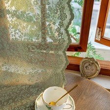 Sage Boho Floral Lace Sheer Curtains with 52"W x 63"L Pack of 2 Green